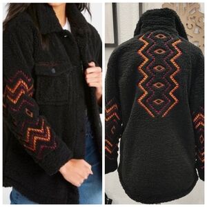 DRIFTWOOD Black Teddy Jacket with Colorful Embroidery